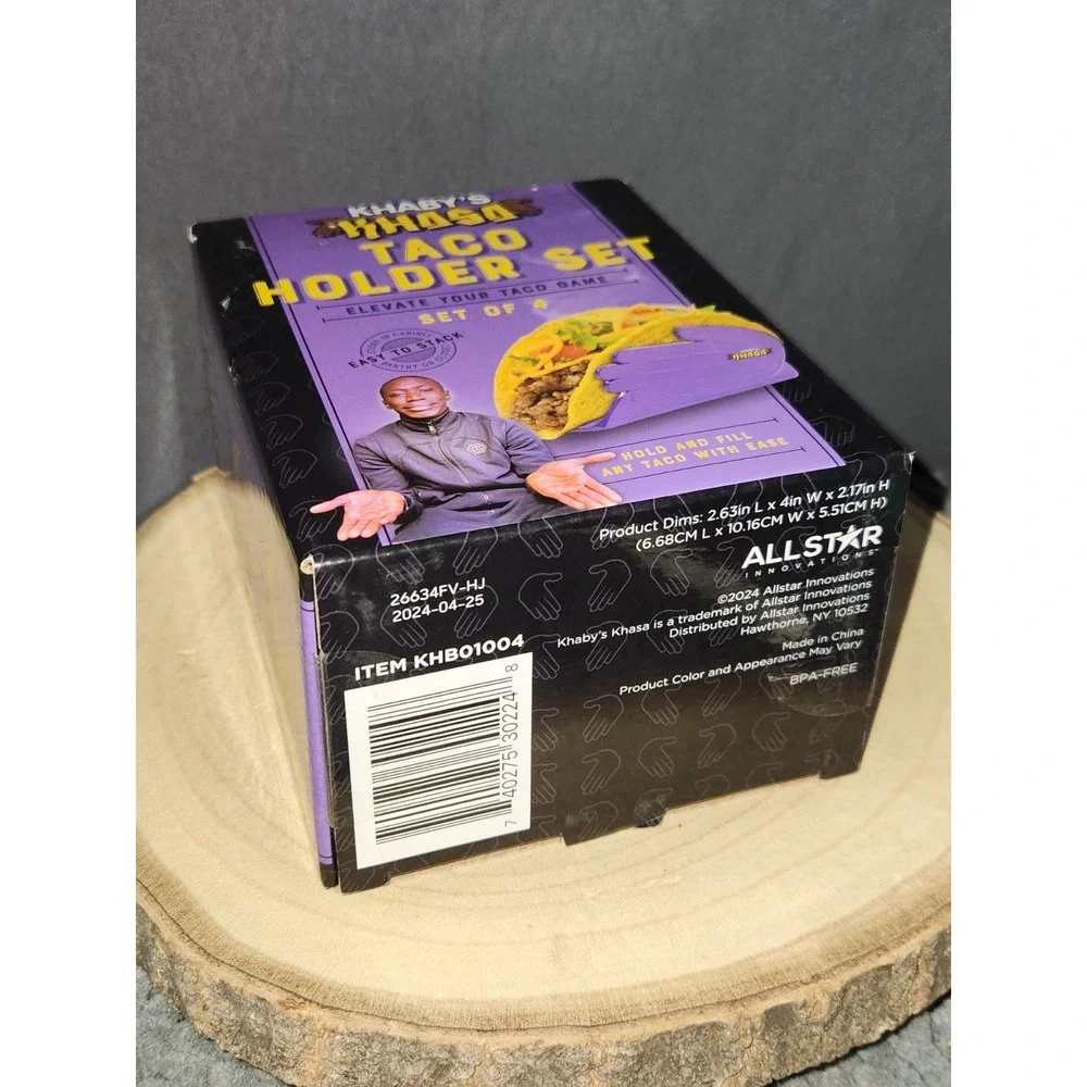 Khaby Lame Purple Taco Holder Set, Dishwasher &‎ Microwave Safe Plastic, 4-Pack
